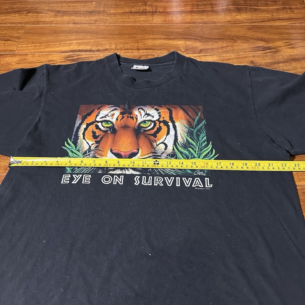 Vintage 90s Human-i-Tees Eye on Survival Tiger Graphic T-Shirt Size XL USA - Picture 4 of 5